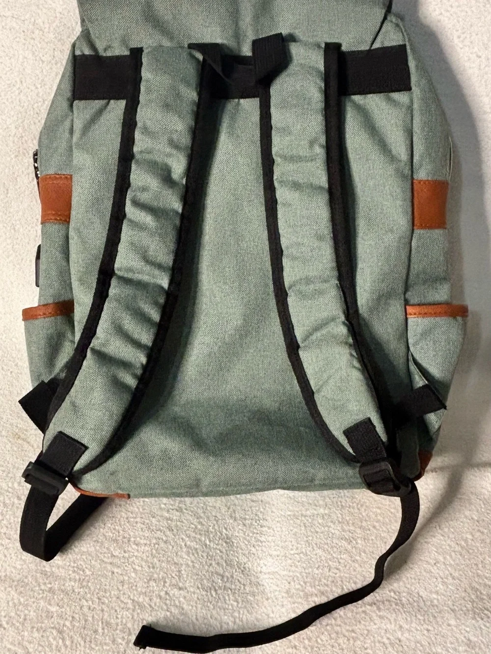 Casual Green Canvas Backpack with Brown Trim